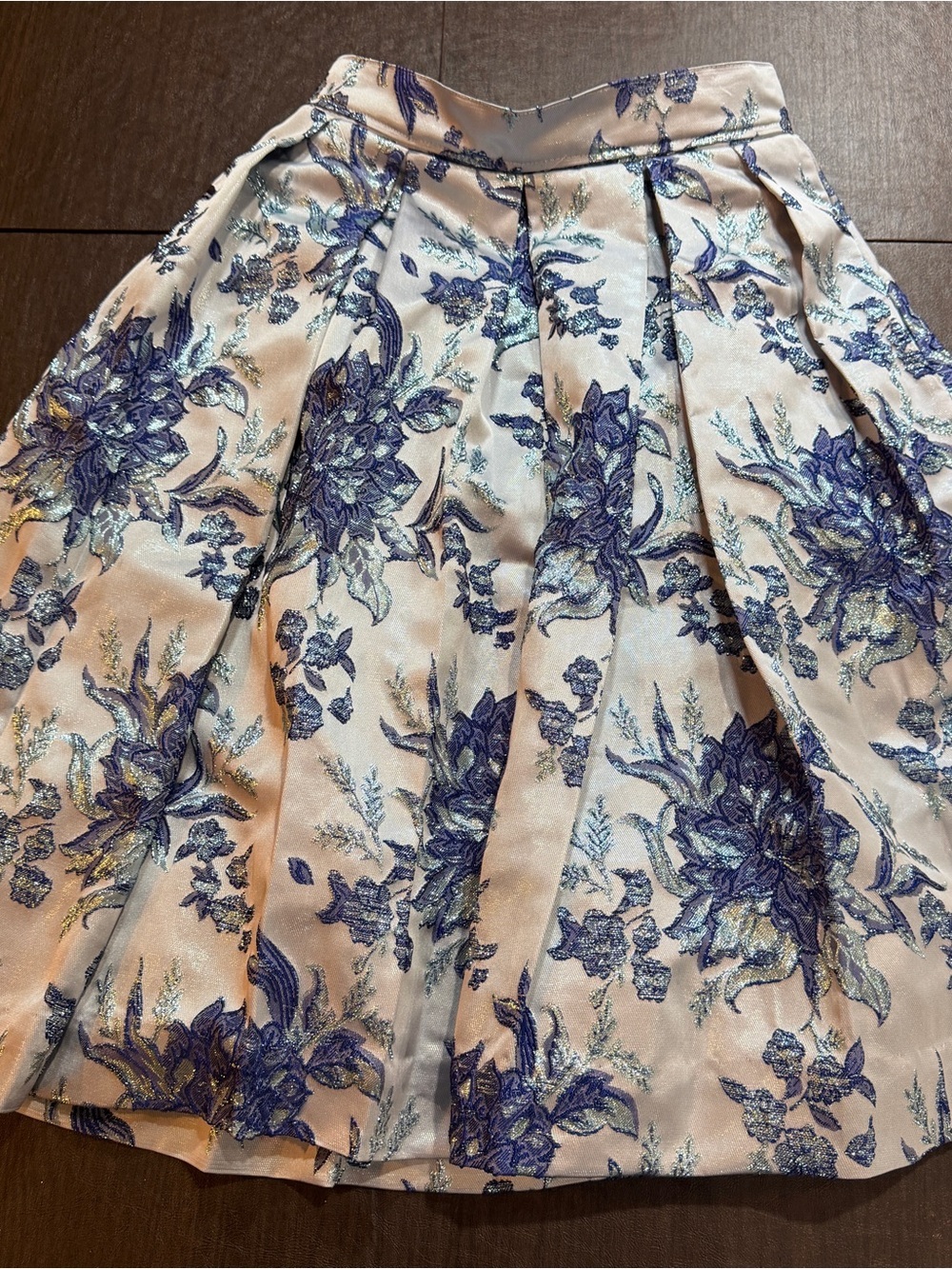 Morgan & Co Blue Floral Brocade Pleated Ball Skirt - Sz 7
